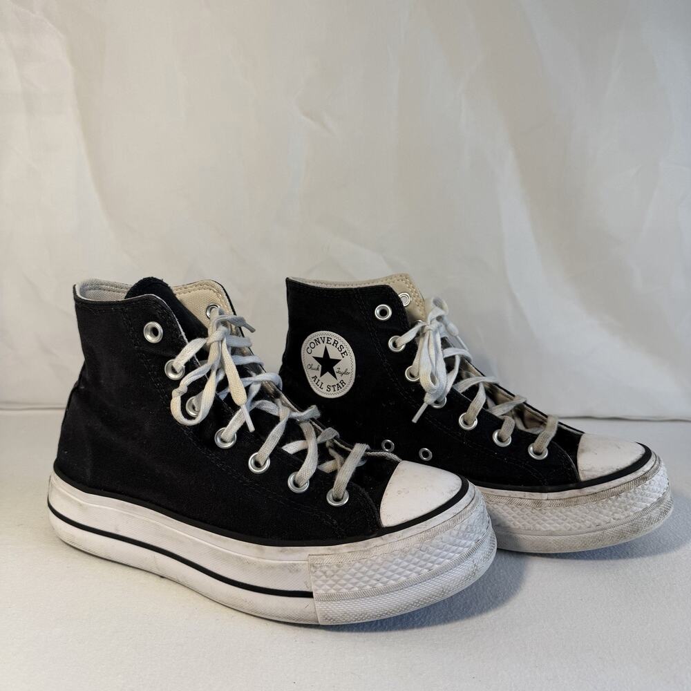 Women CONVERSE Chuck Taylor All Star CTAS LIFT HI BLACK WHITE 560845F Size 7.5